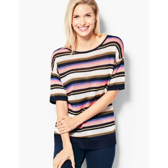 Talbots sz. 2X Top Tee Shirt 100% Linen Multicolored Stripe Relaxed Lagenlook - Picture 1 of 12